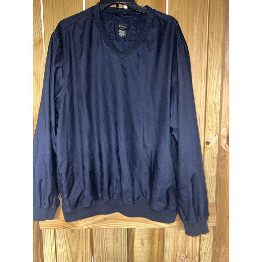 IZOD Extreme Function Mens Windbreaker Sz L Blue LS Golf Pullover Mesh Lined